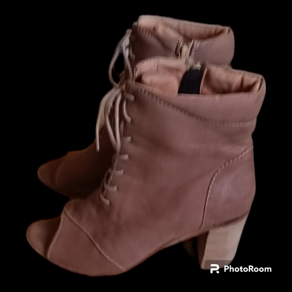 Seychelles Tan Lace up Peep Toe Leather Heels - Picture 3 of 7